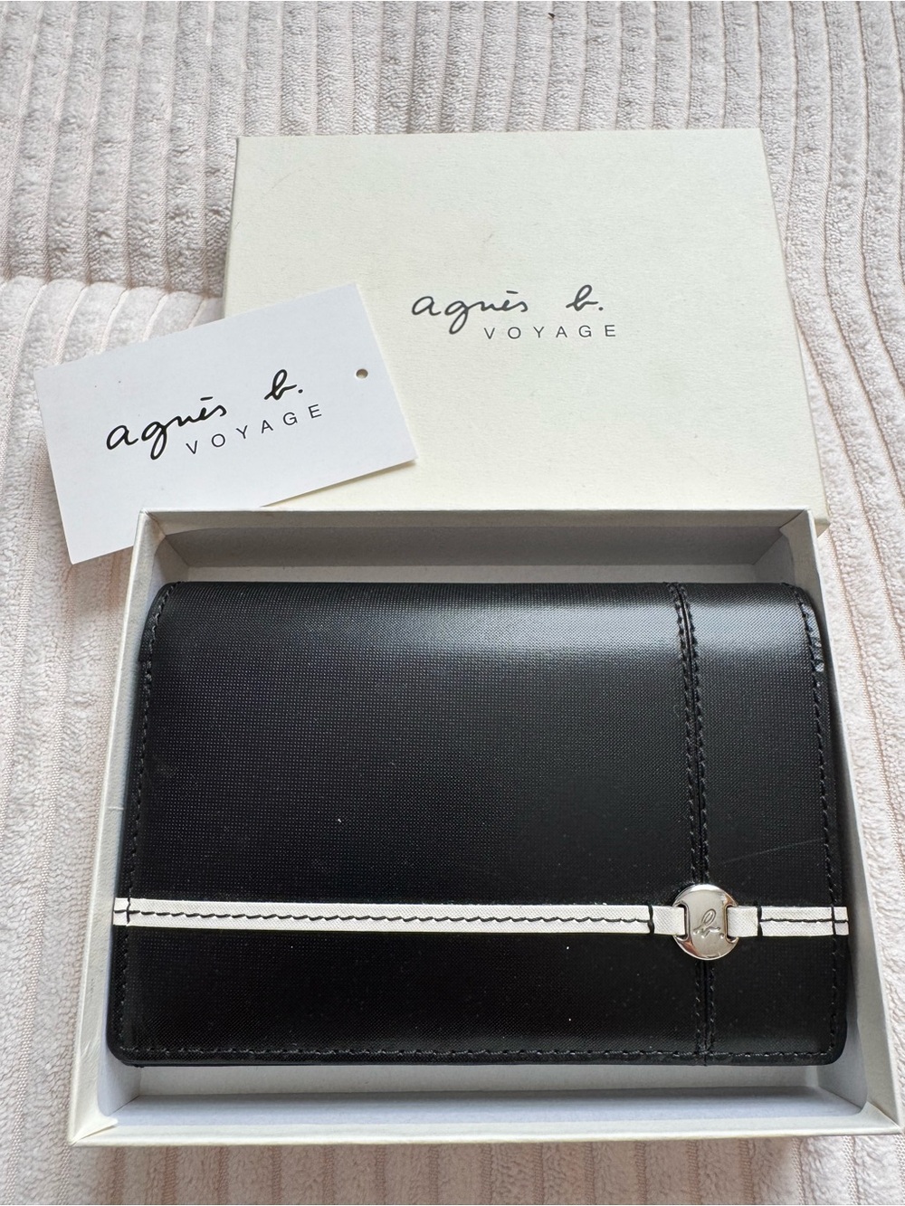 Agnès b. Voyage black leather wallet Black Leather Wallet with White Trim